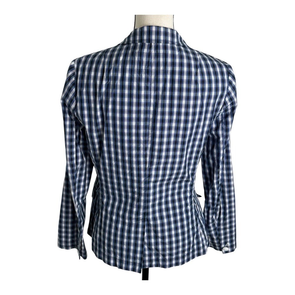 Banana Republic M Navy blue White Plaid Shirt Jacket Schoolboy Career Preppy - Picture 4 of 14